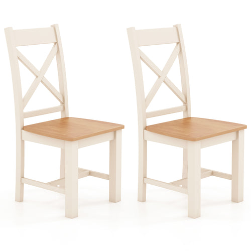 Wooden Dining Chairs Set of 2 with High Back and Rubber Wood Frame, Natural