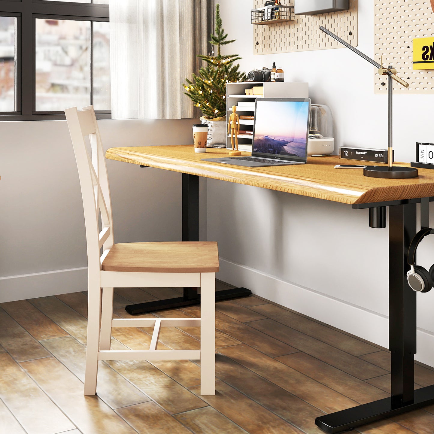 Wooden Dining Chairs Set of 2 with High Back and Rubber Wood Frame, Natural Dining Chairs at Gallery Canada