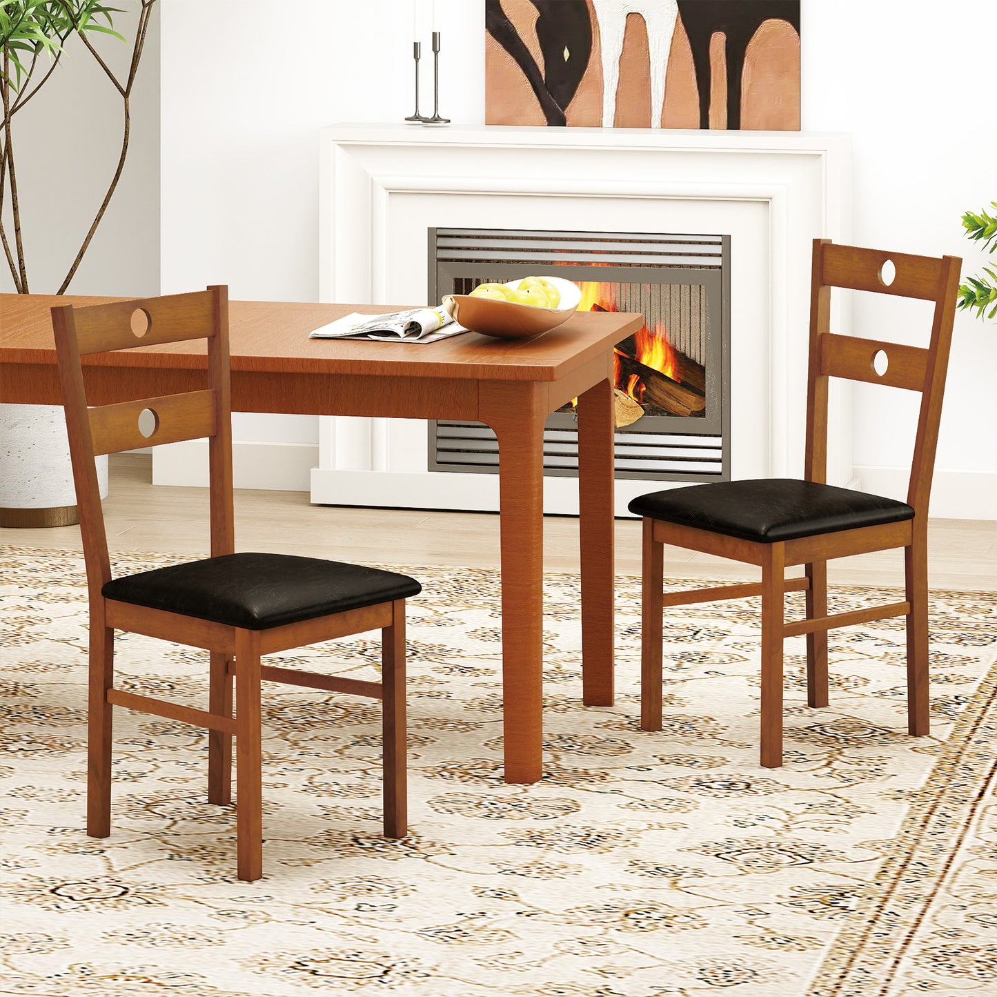 Wooden Dining Chairs Set of 2 Armless Kitchen Chairs with Hollowed Backrest-brown, Brown Dining Chairs at Gallery Canada