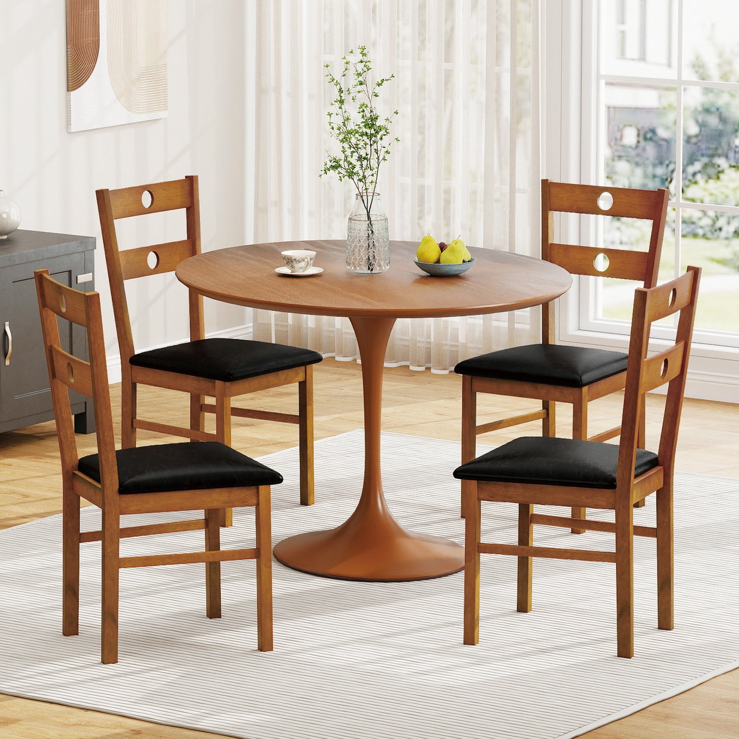 Wooden Dining Chairs Set of 2 Armless Kitchen Chairs with Hollowed Backrest-brown, Brown Dining Chairs at Gallery Canada