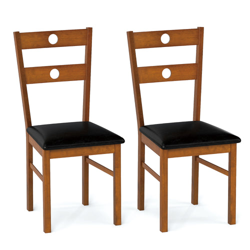 Wooden Dining Chairs Set of 2 Armless Kitchen Chairs with Hollowed Backrest-brown, Brown