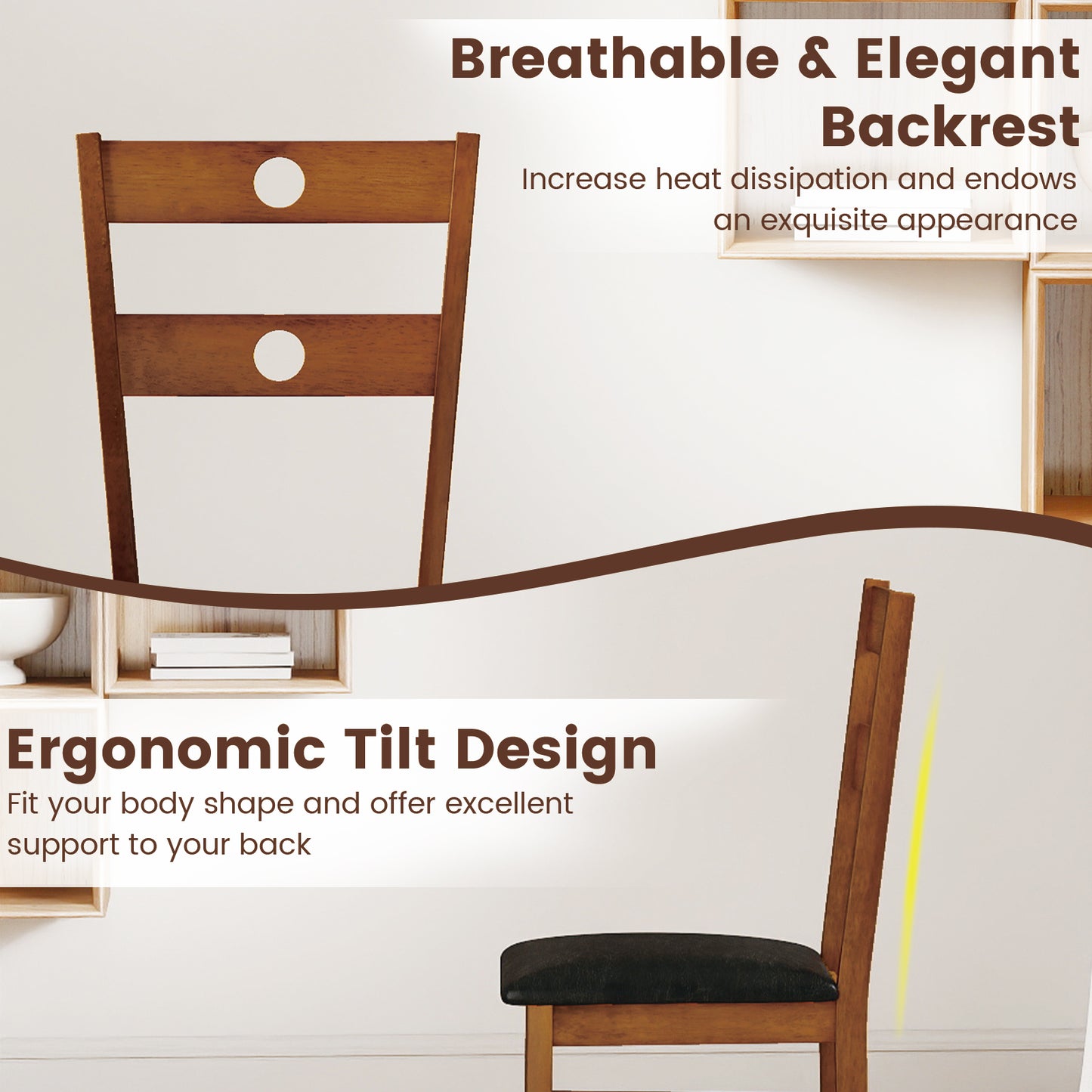 Wooden Dining Chairs Set of 2 Armless Kitchen Chairs with Hollowed Backrest-brown, Brown Dining Chairs at Gallery Canada