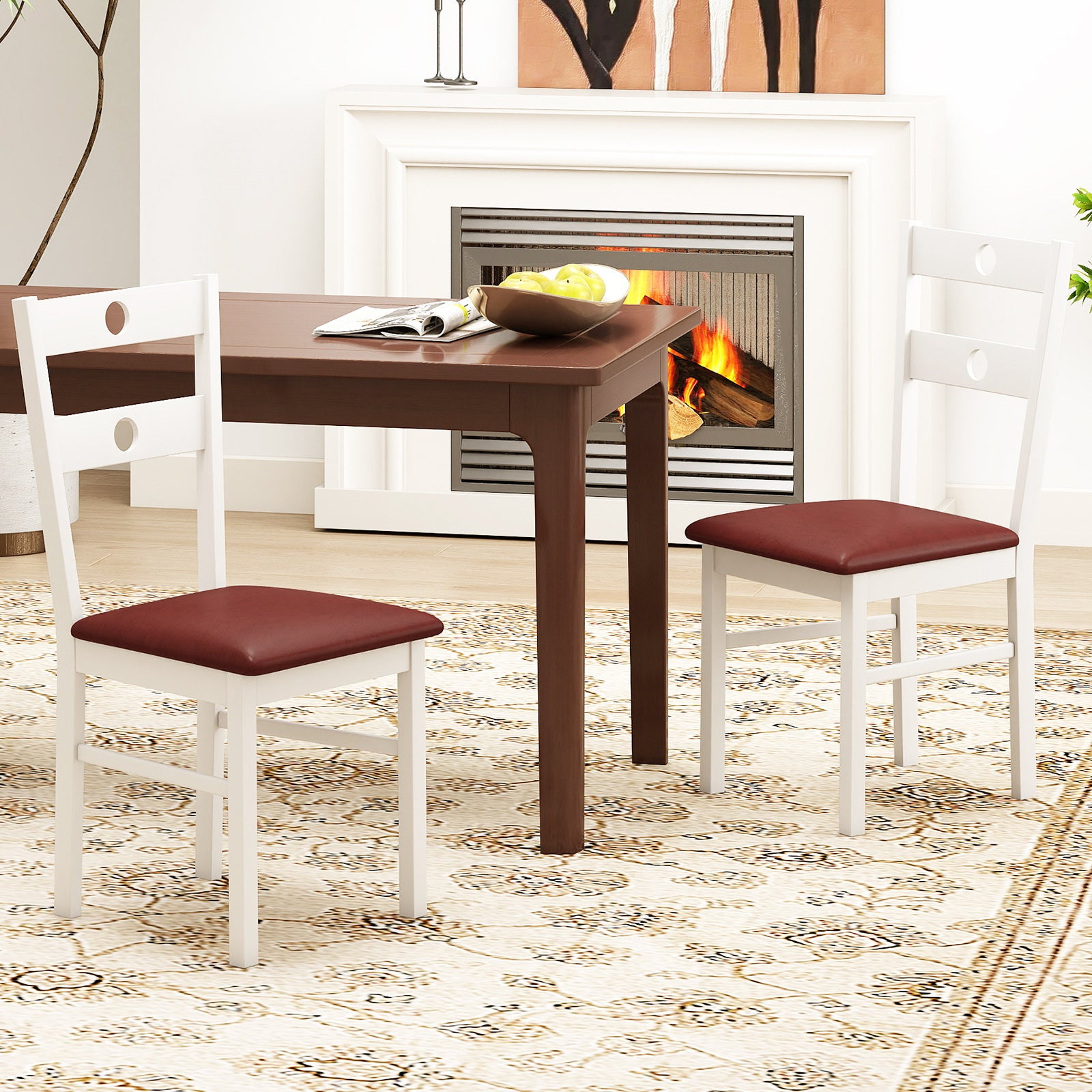 Wooden Dining Chairs Set of 2 Armless Kitchen Chairs with Hollowed Backrest, White Dining Chairs at Gallery Canada