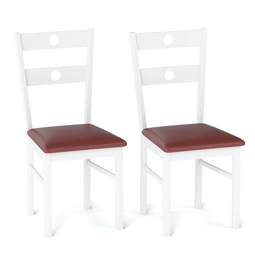Wooden Dining Chairs Set of 2 Armless Kitchen Chairs with Hollowed Backrest, White