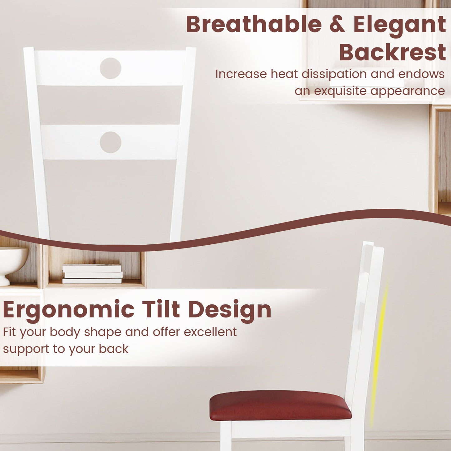 Wooden Dining Chairs Set of 2 Armless Kitchen Chairs with Hollowed Backrest, White Dining Chairs at Gallery Canada