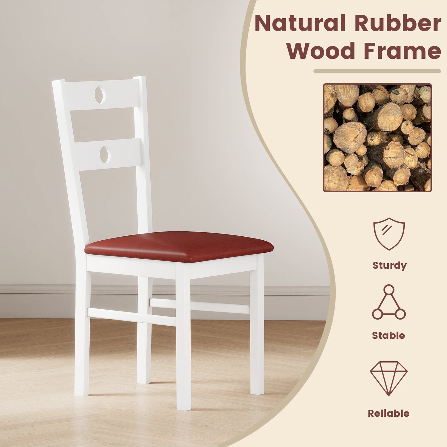 Wooden Dining Chairs Set of 2 Armless Kitchen Chairs with Hollowed Backrest, White Dining Chairs at Gallery Canada