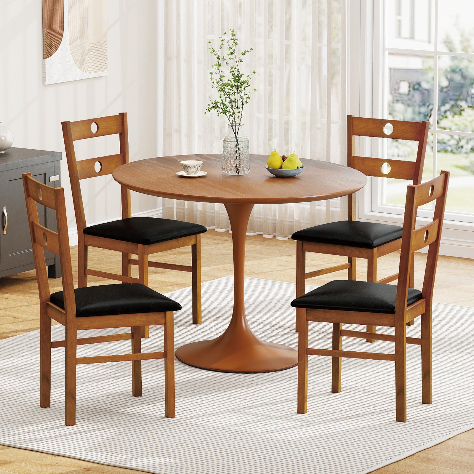 Wooden Dining Chairs Set of 4 Armless Kitchen Chairs with Hollowed Backrest, Brown Dining Chairs at Gallery Canada
