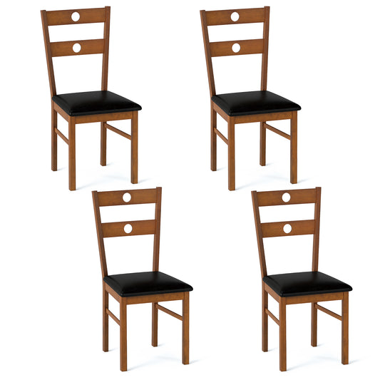 Wooden Dining Chairs Set of 4 Armless Kitchen Chairs with Hollowed Backrest, Brown Dining Chairs Brown at Gallery Canada