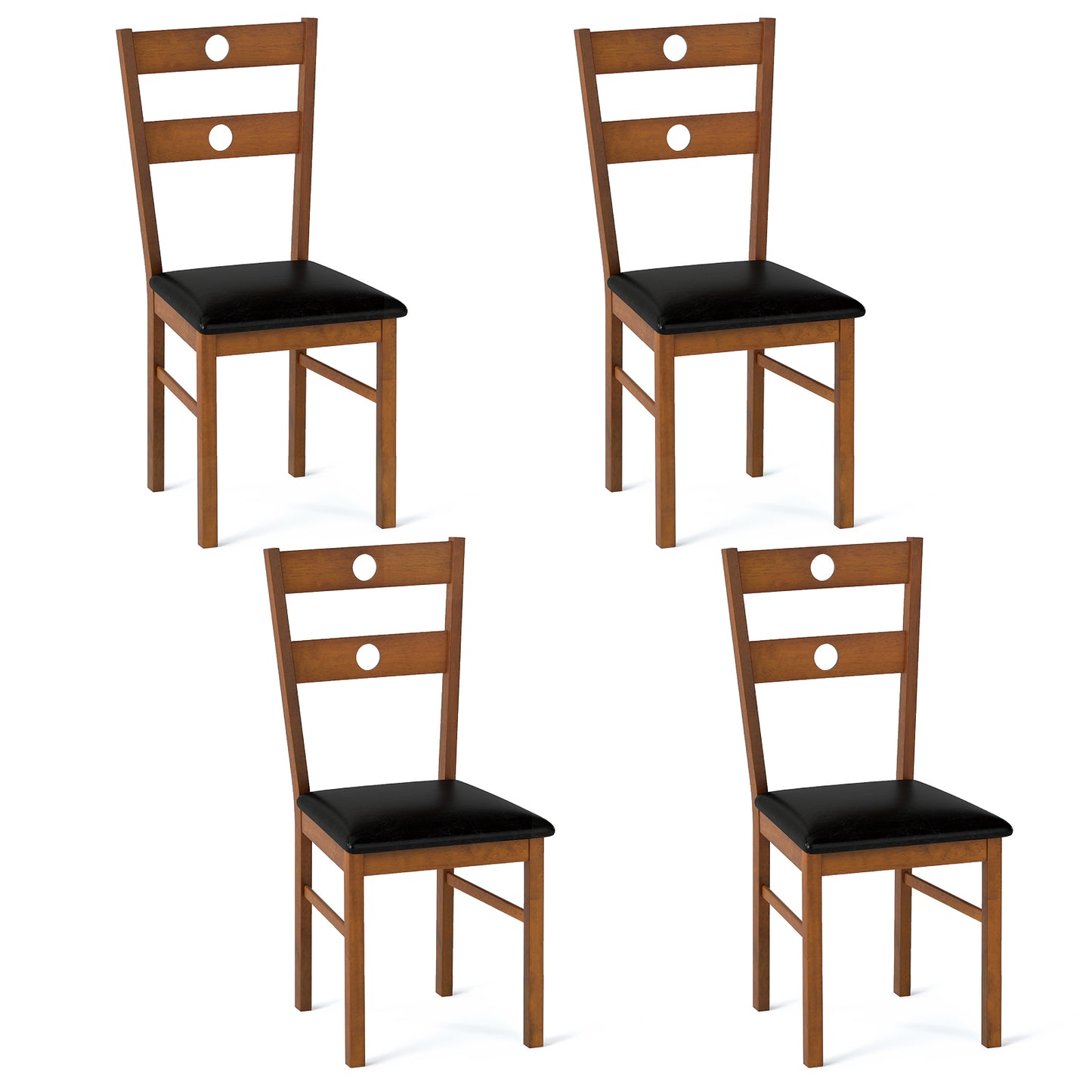 Wooden Dining Chairs Set of 4 Armless Kitchen Chairs with Hollowed Backrest, Brown Dining Chairs at Gallery Canada