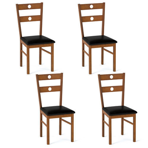 Wooden Dining Chairs Set of 4 Armless Kitchen Chairs with Hollowed Backrest, Brown