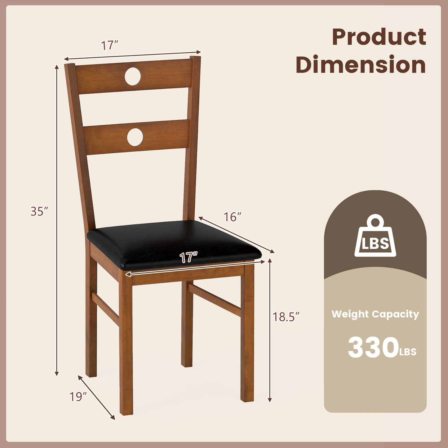 Wooden Dining Chairs Set of 4 Armless Kitchen Chairs with Hollowed Backrest, Brown Dining Chairs at Gallery Canada