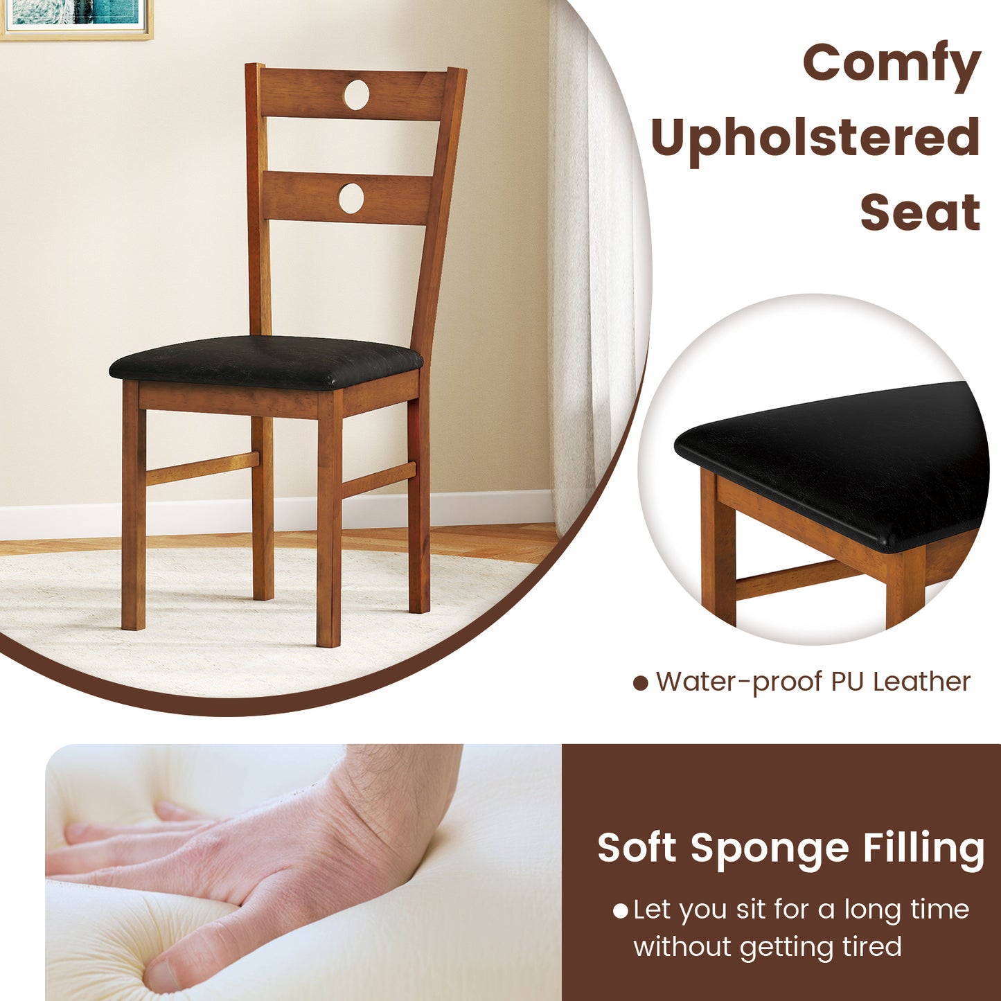 Wooden Dining Chairs Set of 4 Armless Kitchen Chairs with Hollowed Backrest, Brown Dining Chairs at Gallery Canada