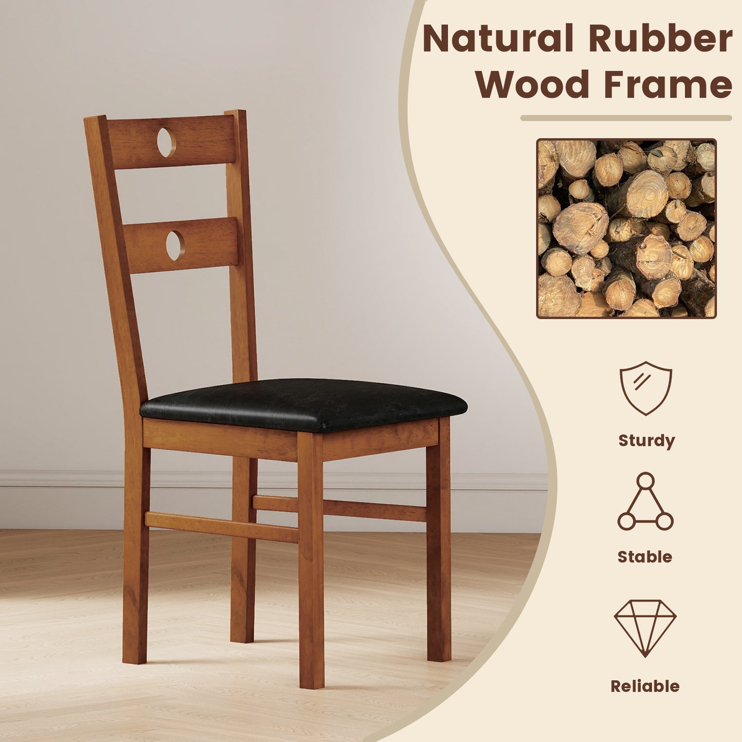 Wooden Dining Chairs Set of 4 Armless Kitchen Chairs with Hollowed Backrest, Brown Dining Chairs at Gallery Canada