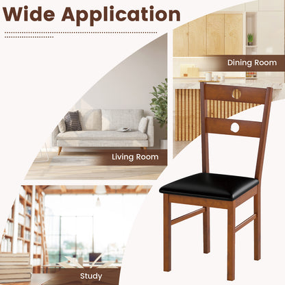 Wooden Dining Chairs Set of 4 Armless Kitchen Chairs with Hollowed Backrest, Brown Dining Chairs at Gallery Canada