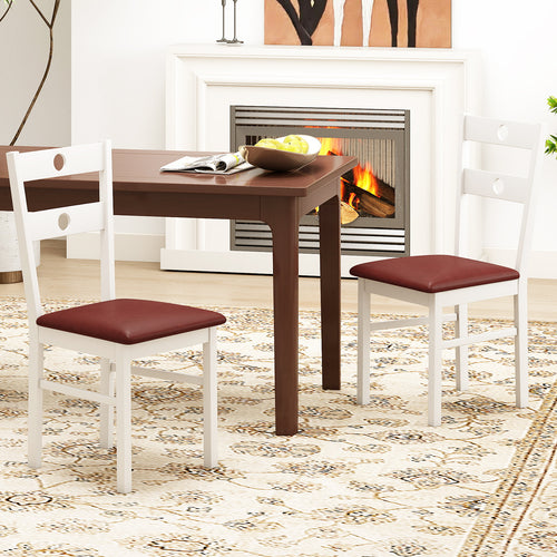 Wooden Dining Chairs Set of 4 Armless Kitchen Chairs with Hollowed Backrest, White