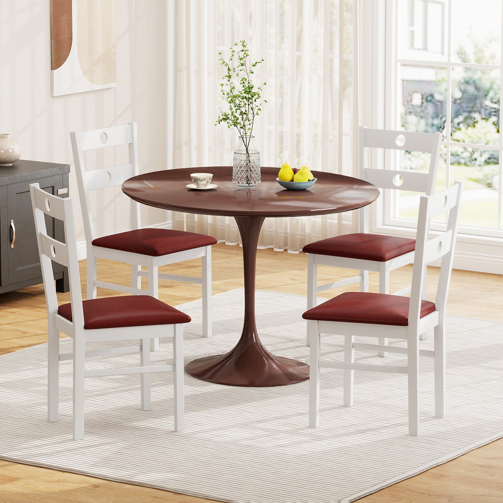 Wooden Dining Chairs Set of 4 Armless Kitchen Chairs with Hollowed Backrest, White Dining Chairs at Gallery Canada