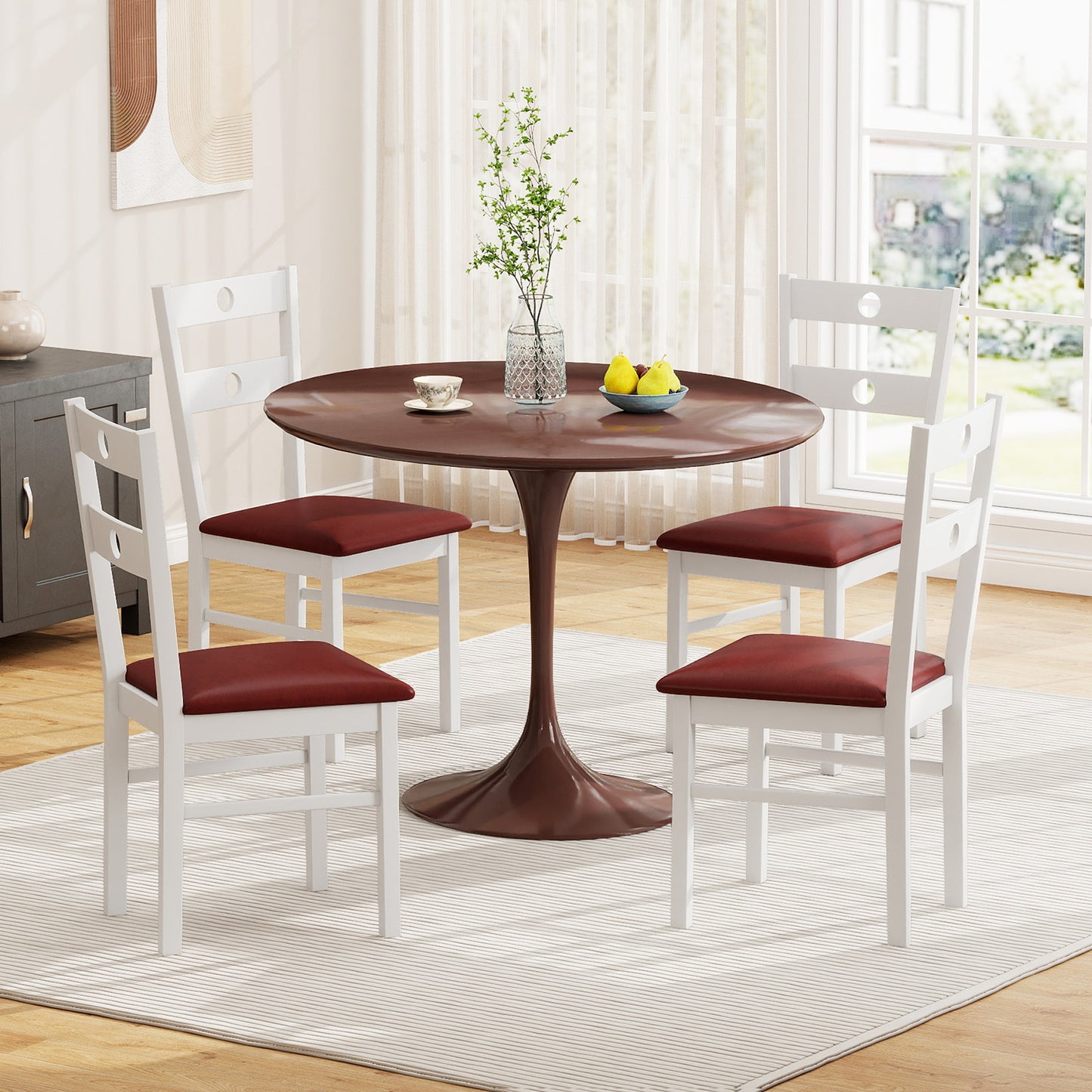 Wooden Dining Chairs Set of 4 Armless Kitchen Chairs with Hollowed Backrest, White Dining Chairs at Gallery Canada