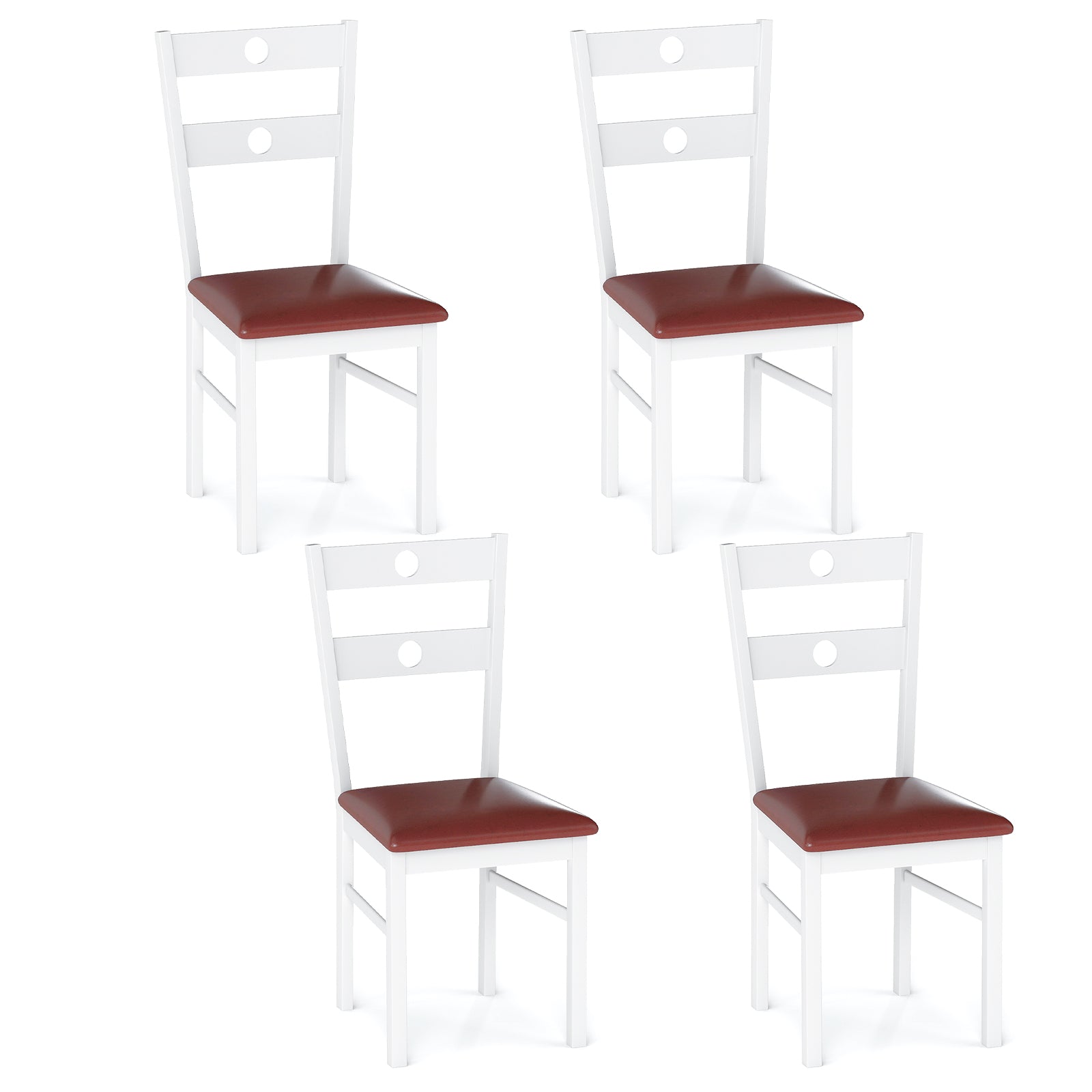 Wooden Dining Chairs Set of 4 Armless Kitchen Chairs with Hollowed Backrest, White Dining Chairs at Gallery Canada