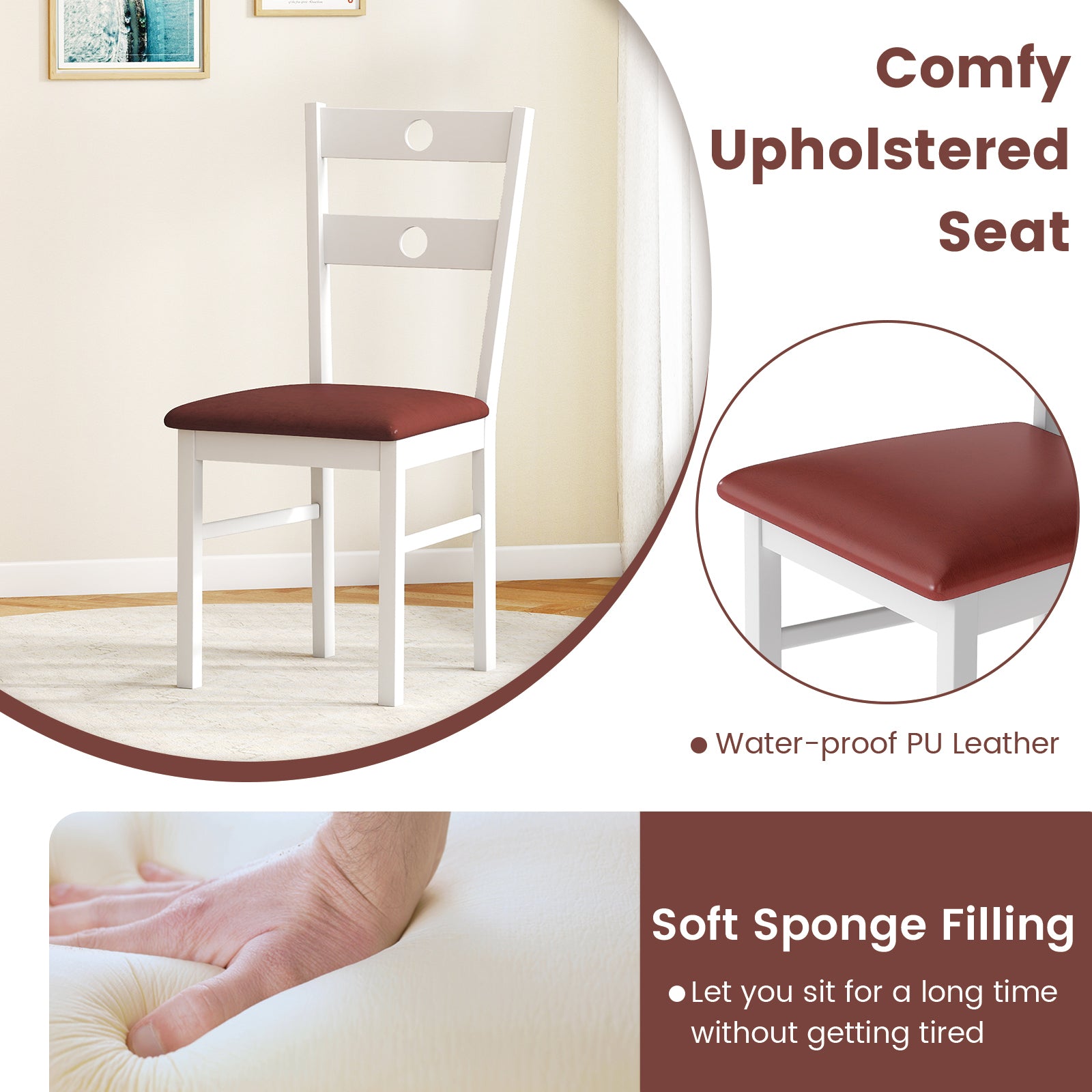 Wooden Dining Chairs Set of 4 Armless Kitchen Chairs with Hollowed Backrest, White Dining Chairs at Gallery Canada