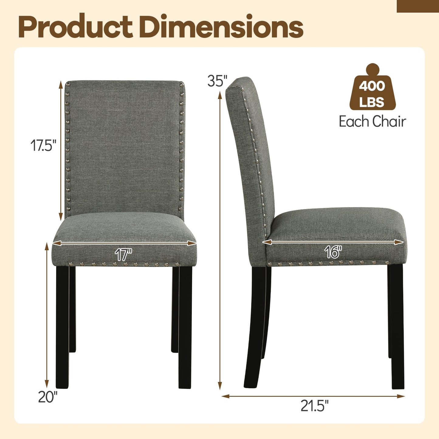 Wooden Dining Chairs Set of 2 with Bent Wood Legs, Gray