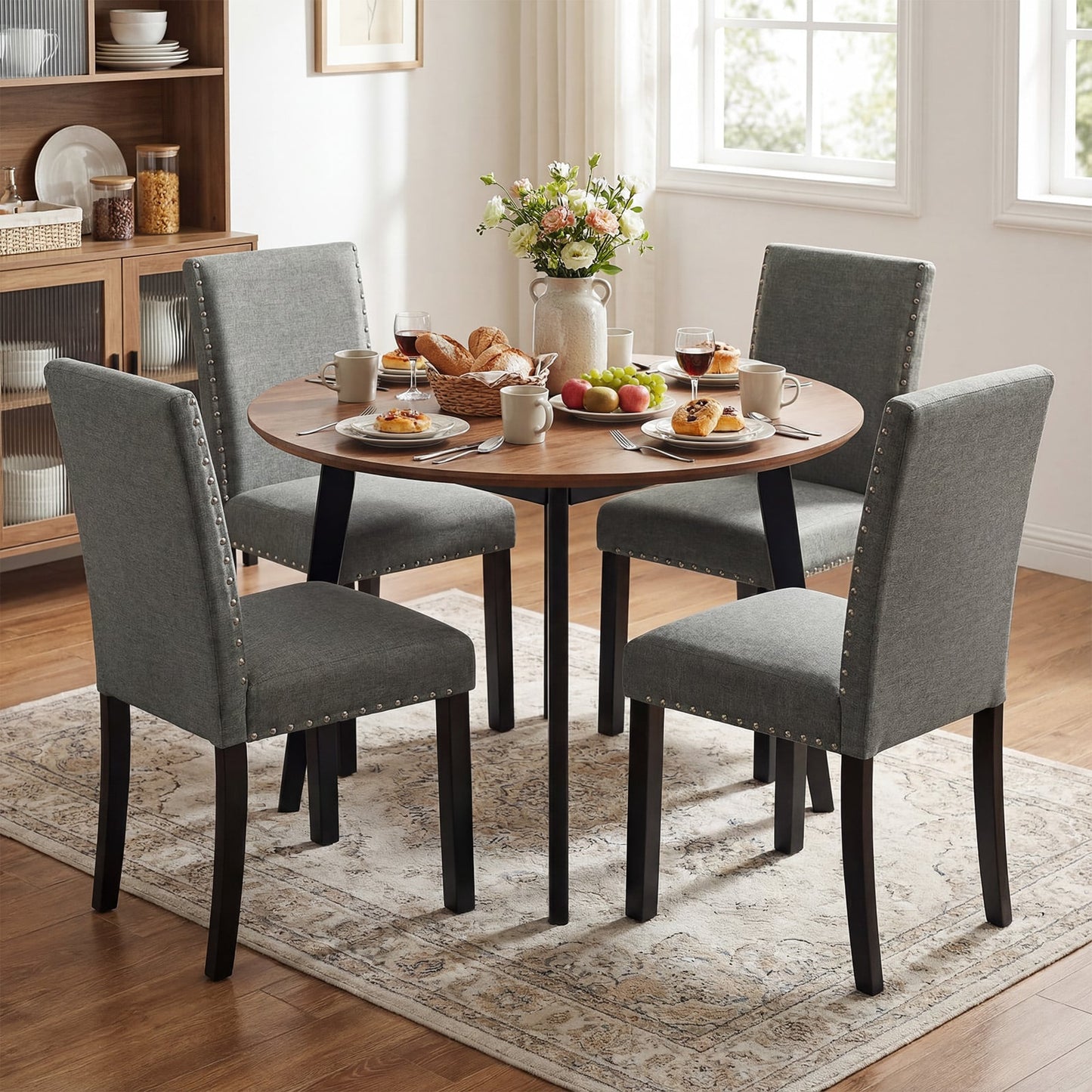 Wooden Dining Chairs Set of 2 with Bent Wood Legs, Gray