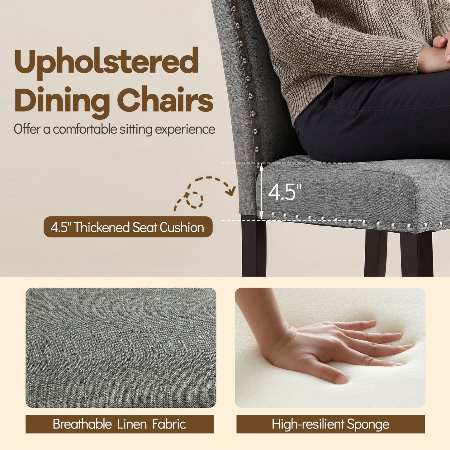 Wooden Dining Chairs Set of 4 with Bent Wood Legs, Gray