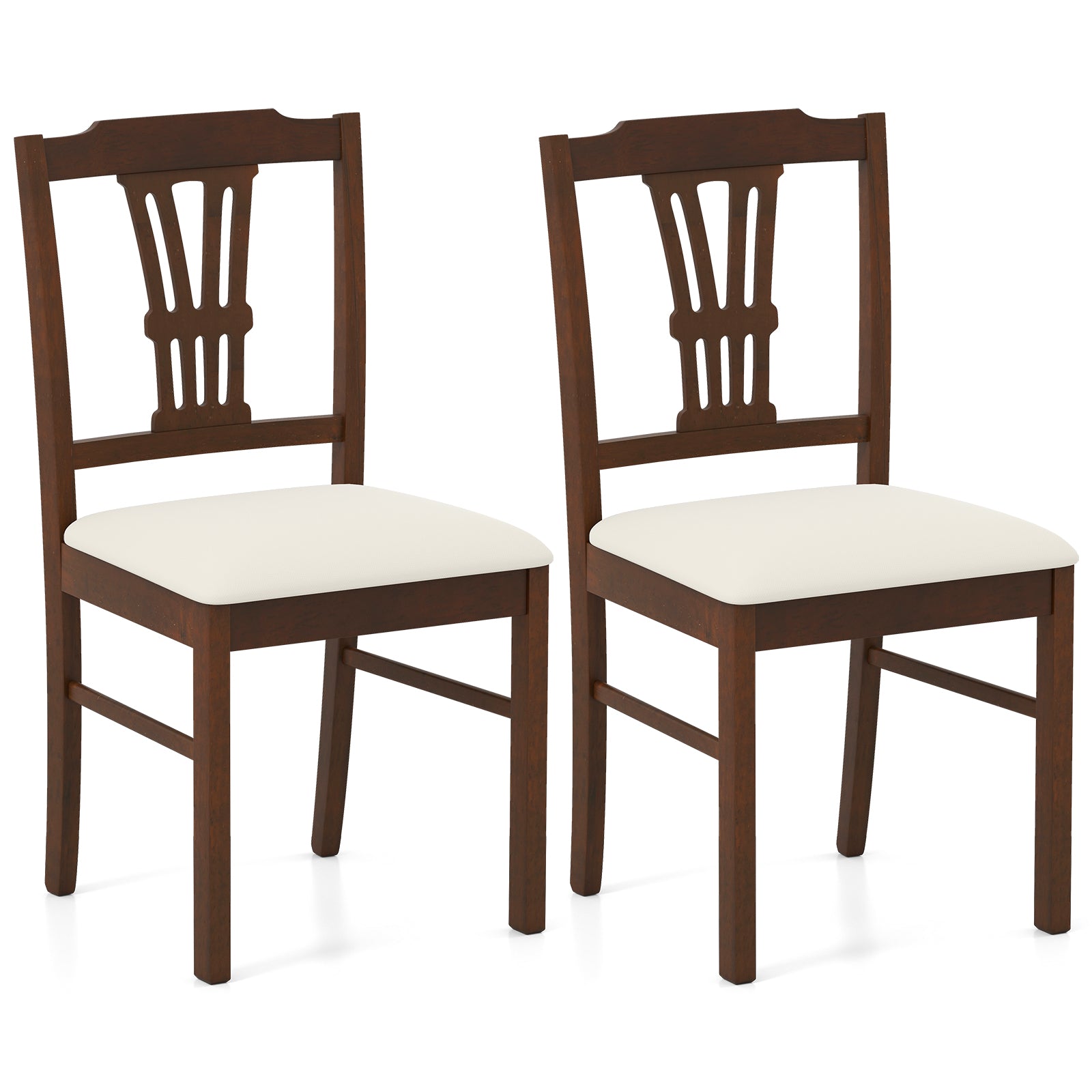 Wooden Dining Chairs Set of 2 Upholstered Kitchen Chairs with Solid Rubber Wood Frame, Beige