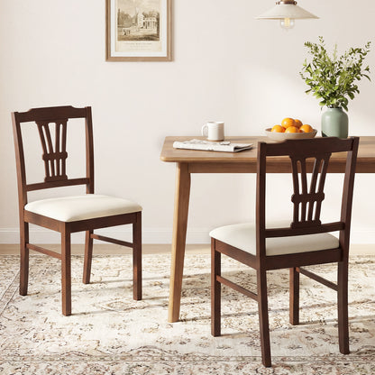 Wooden Dining Chairs Set of 2 Upholstered Kitchen Chairs with Solid Rubber Wood Frame, Beige Dining Chairs at Gallery Canada