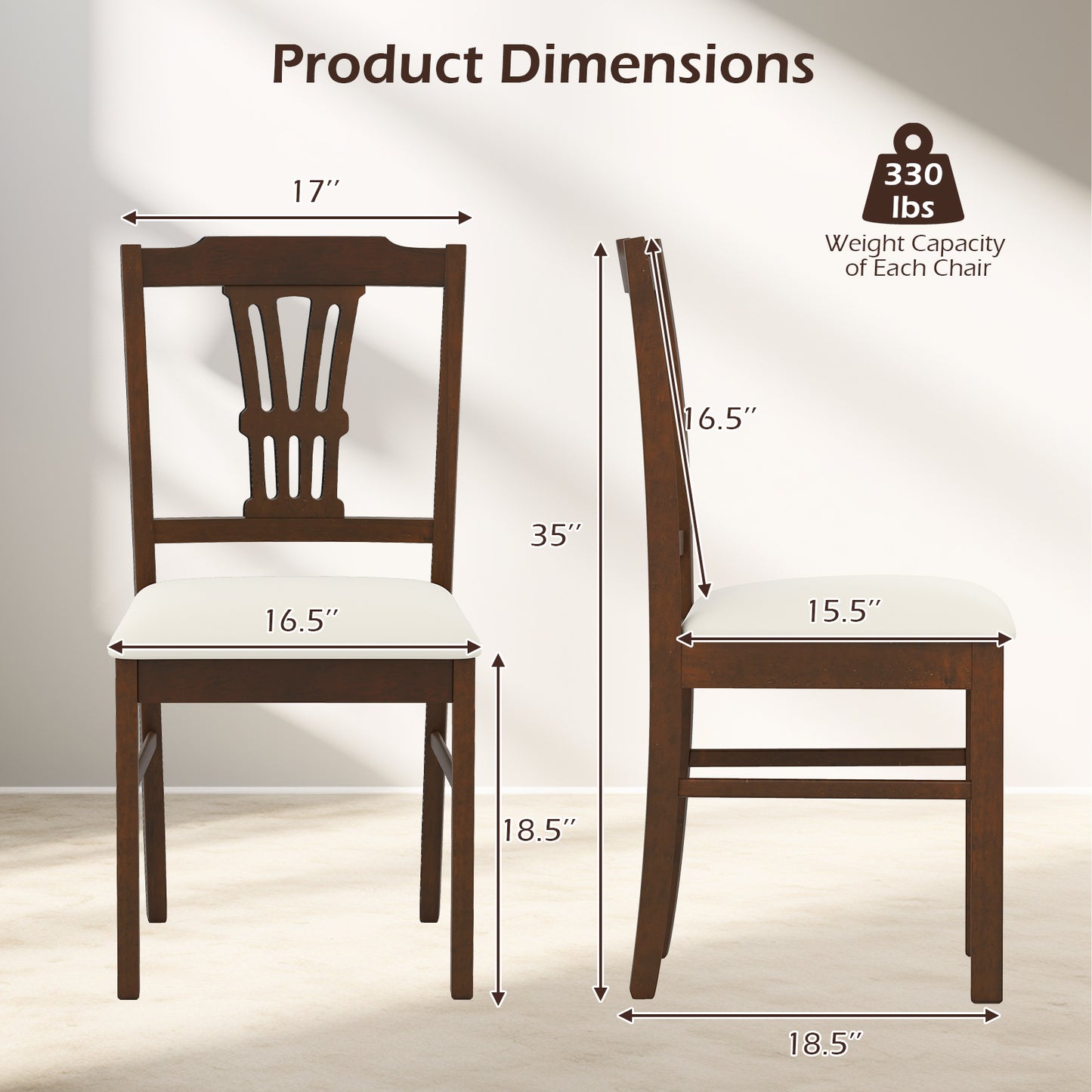 Wooden Dining Chairs Set of 2 Upholstered Kitchen Chairs with Solid Rubber Wood Frame, Beige Dining Chairs at Gallery Canada