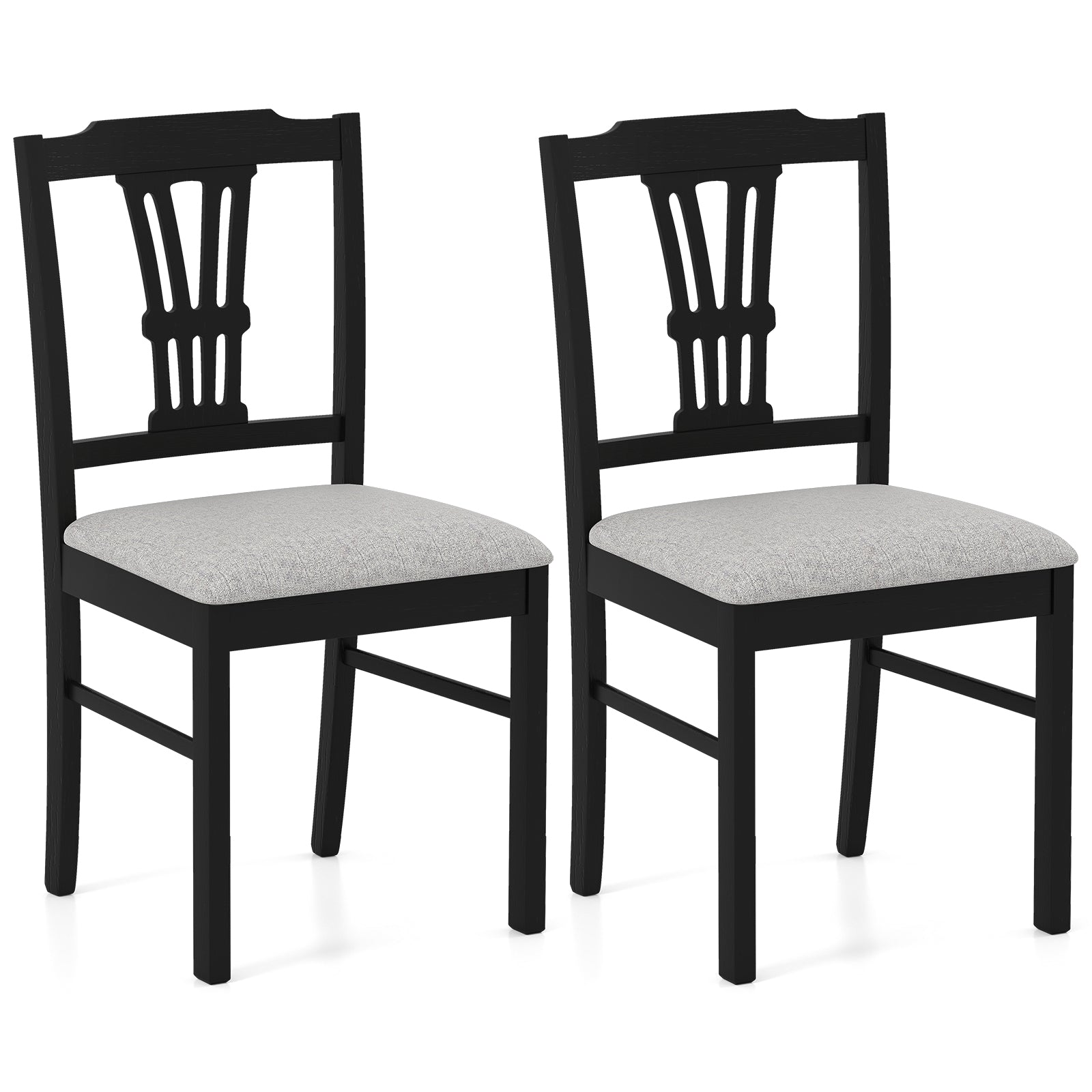 Wooden Dining Chairs Set of 2 Upholstered Kitchen Chairs with Solid Rubber Wood Frame, Gray Dining Chairs at Gallery Canada
