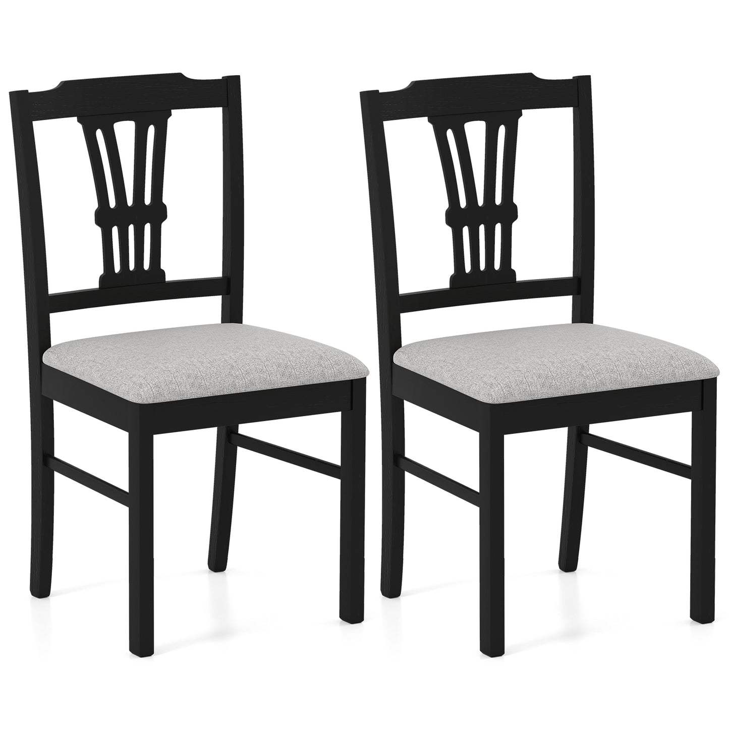 Wooden Dining Chairs Set of 2 Upholstered Kitchen Chairs with Solid Rubber Wood Frame, Gray Dining Chairs at Gallery Canada