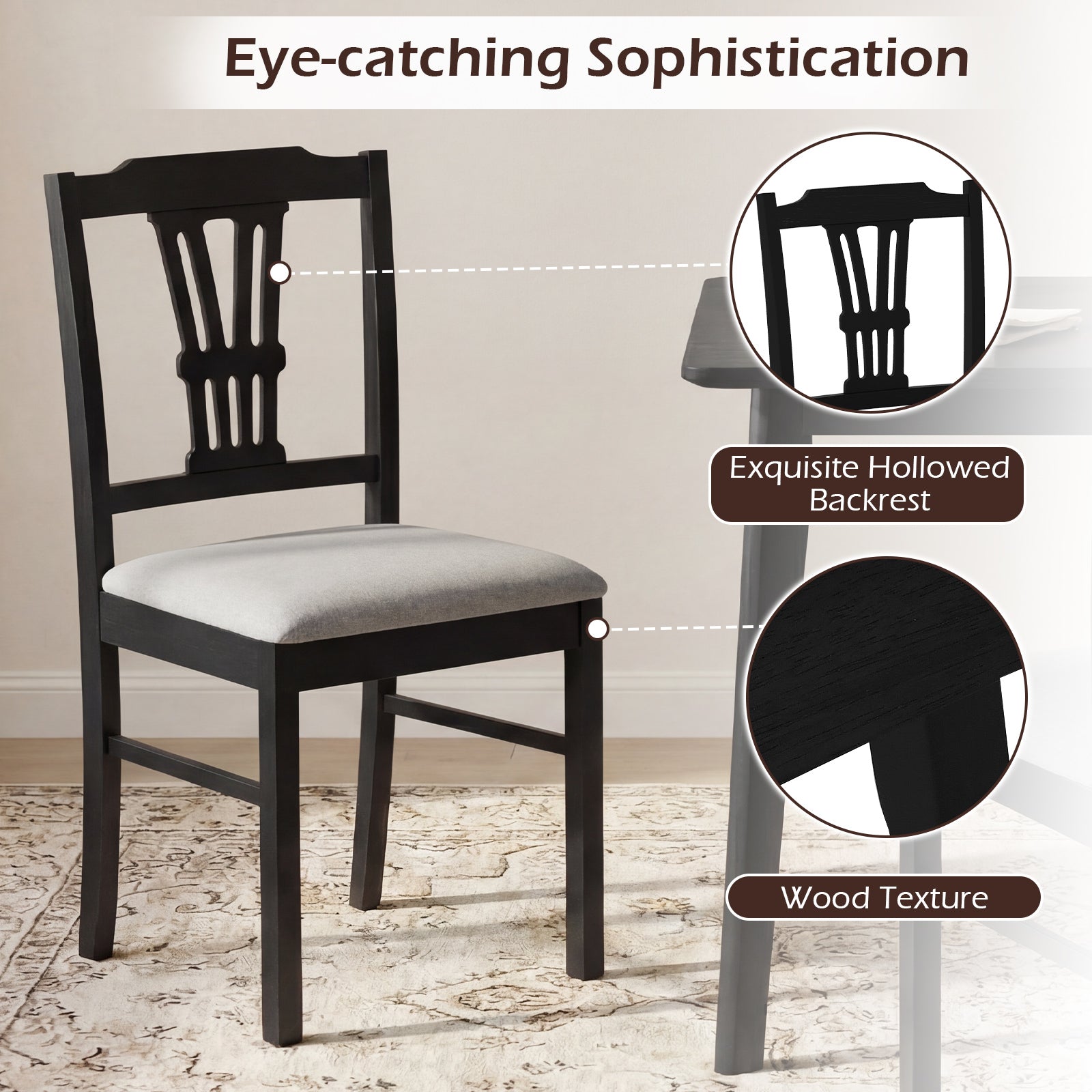 Wooden Dining Chairs Set of 2 Upholstered Kitchen Chairs with Solid Rubber Wood Frame, Gray Dining Chairs at Gallery Canada