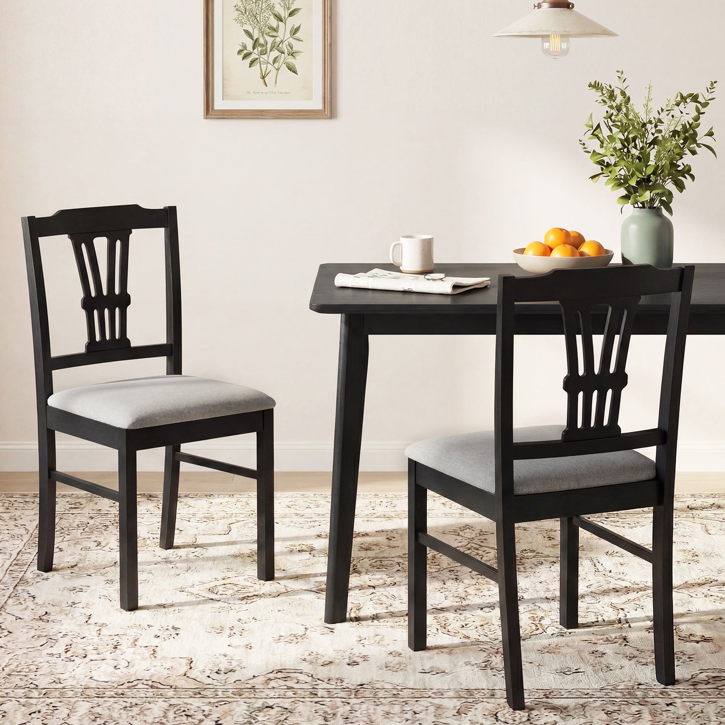 Wooden Dining Chairs Set of 2 Upholstered Kitchen Chairs with Solid Rubber Wood Frame, Gray Dining Chairs at Gallery Canada