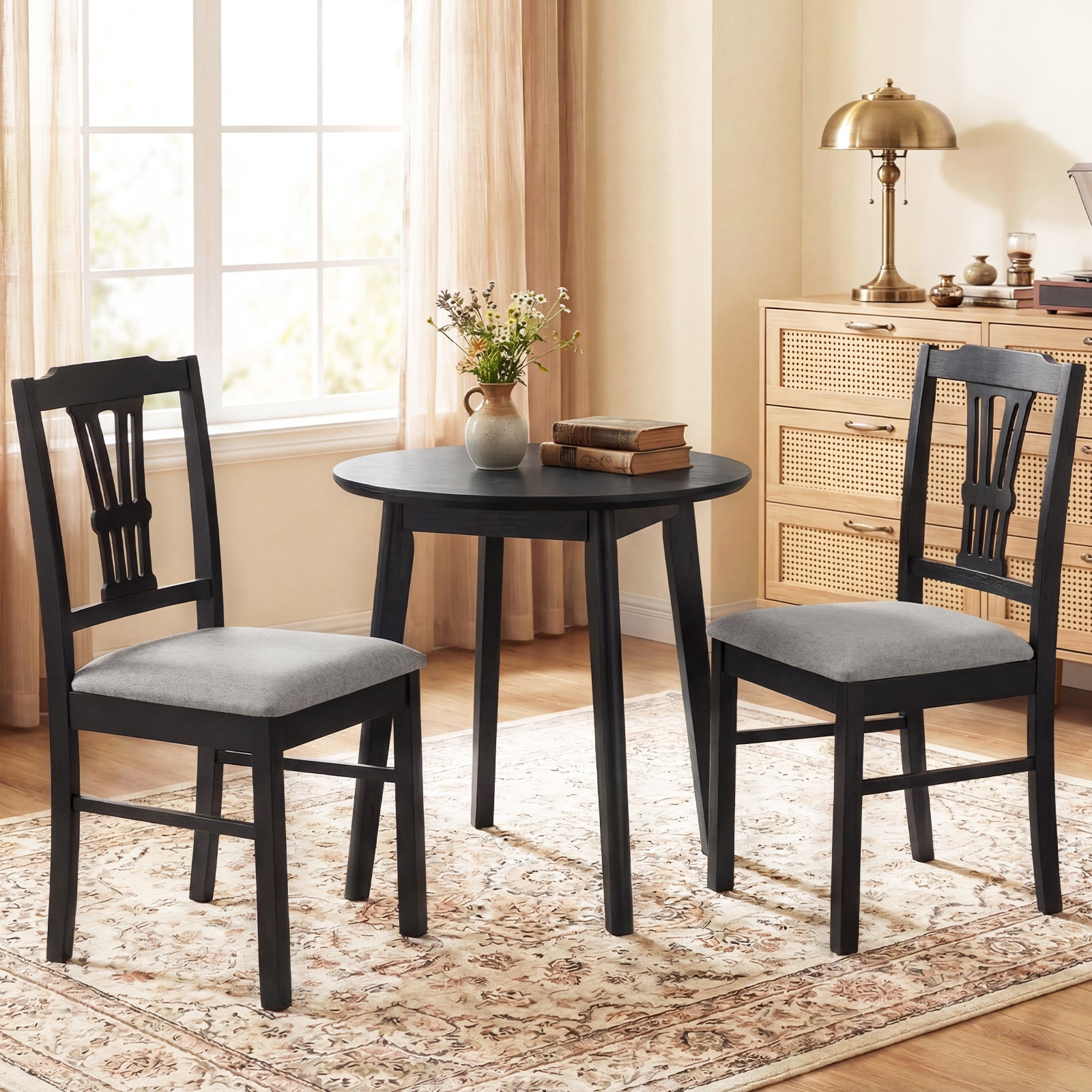 Wooden Dining Chairs Set of 2 Upholstered Kitchen Chairs with Solid Rubber Wood Frame, Gray Dining Chairs at Gallery Canada
