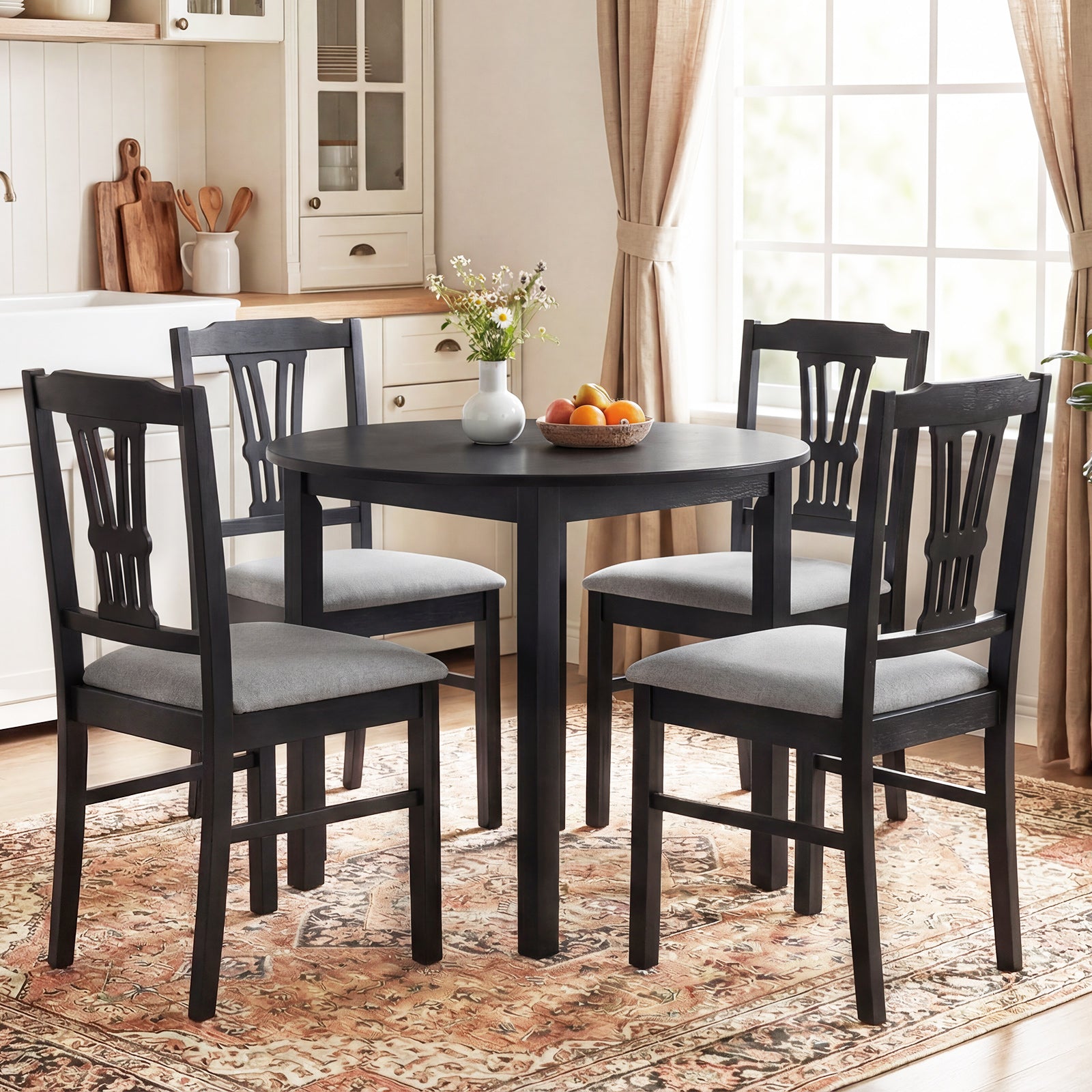 Wooden Dining Chairs Set of 2 Upholstered Kitchen Chairs with Solid Rubber Wood Frame, Gray Dining Chairs at Gallery Canada