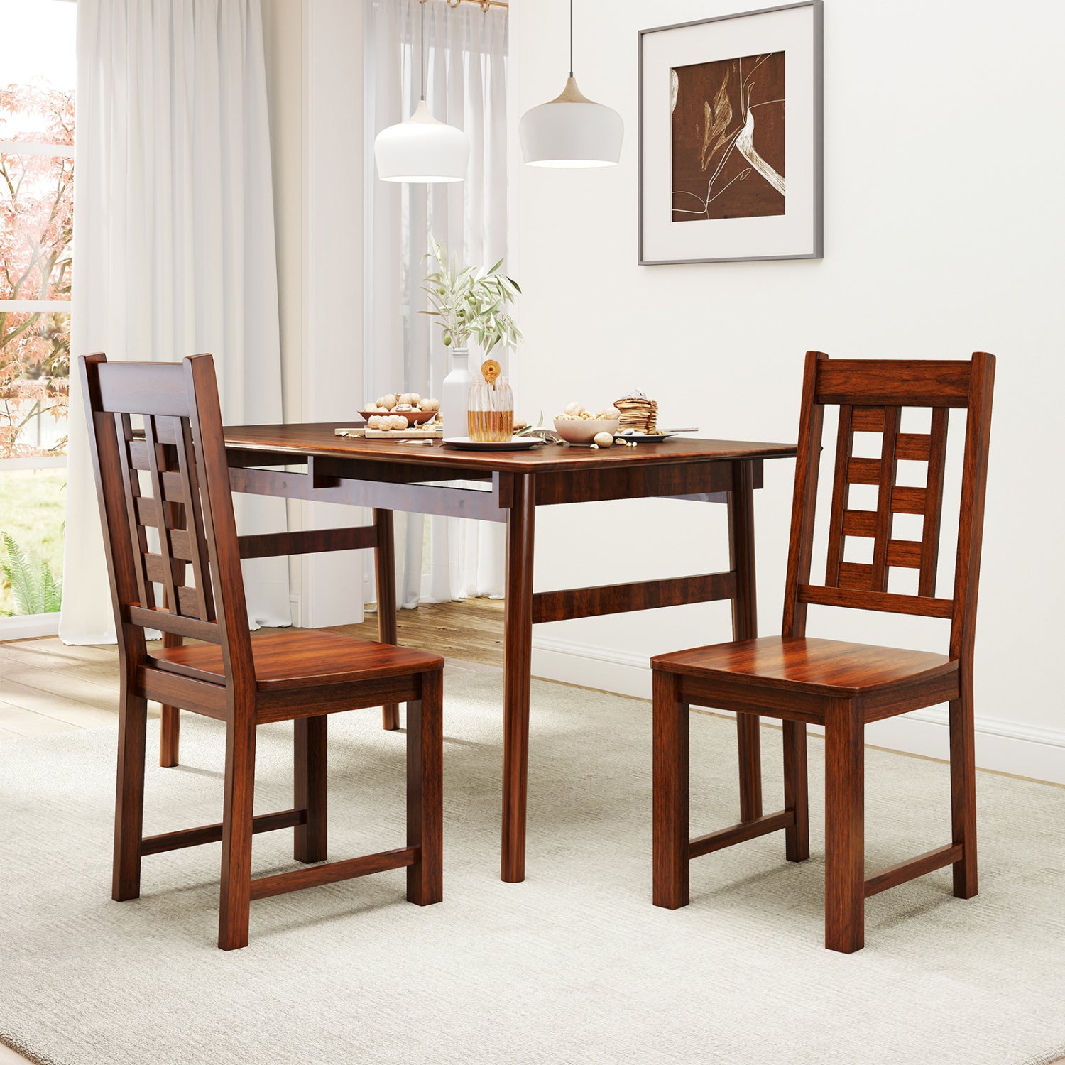 Wooden Dining Chairs, Set of 2, Solid Rubber Wood Frame, Walnut Dining Chairs at Gallery Canada