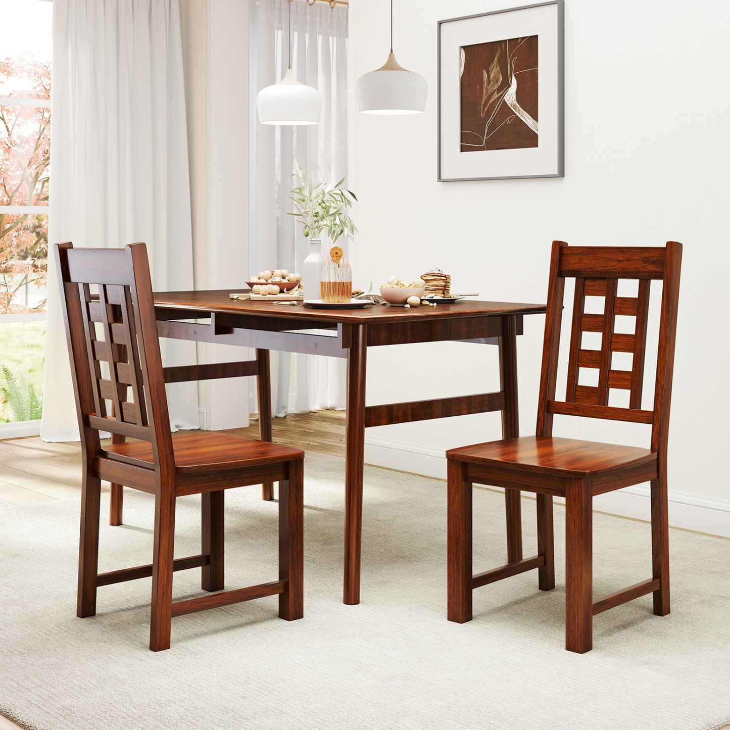 Wooden Dining Chairs, Set of 2, Solid Rubber Wood Frame, Walnut Dining Chairs at Gallery Canada