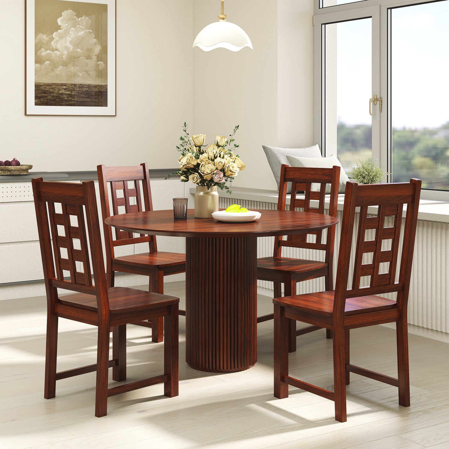 Wooden Dining Chairs, Set of 2, Solid Rubber Wood Frame, Walnut Dining Chairs at Gallery Canada