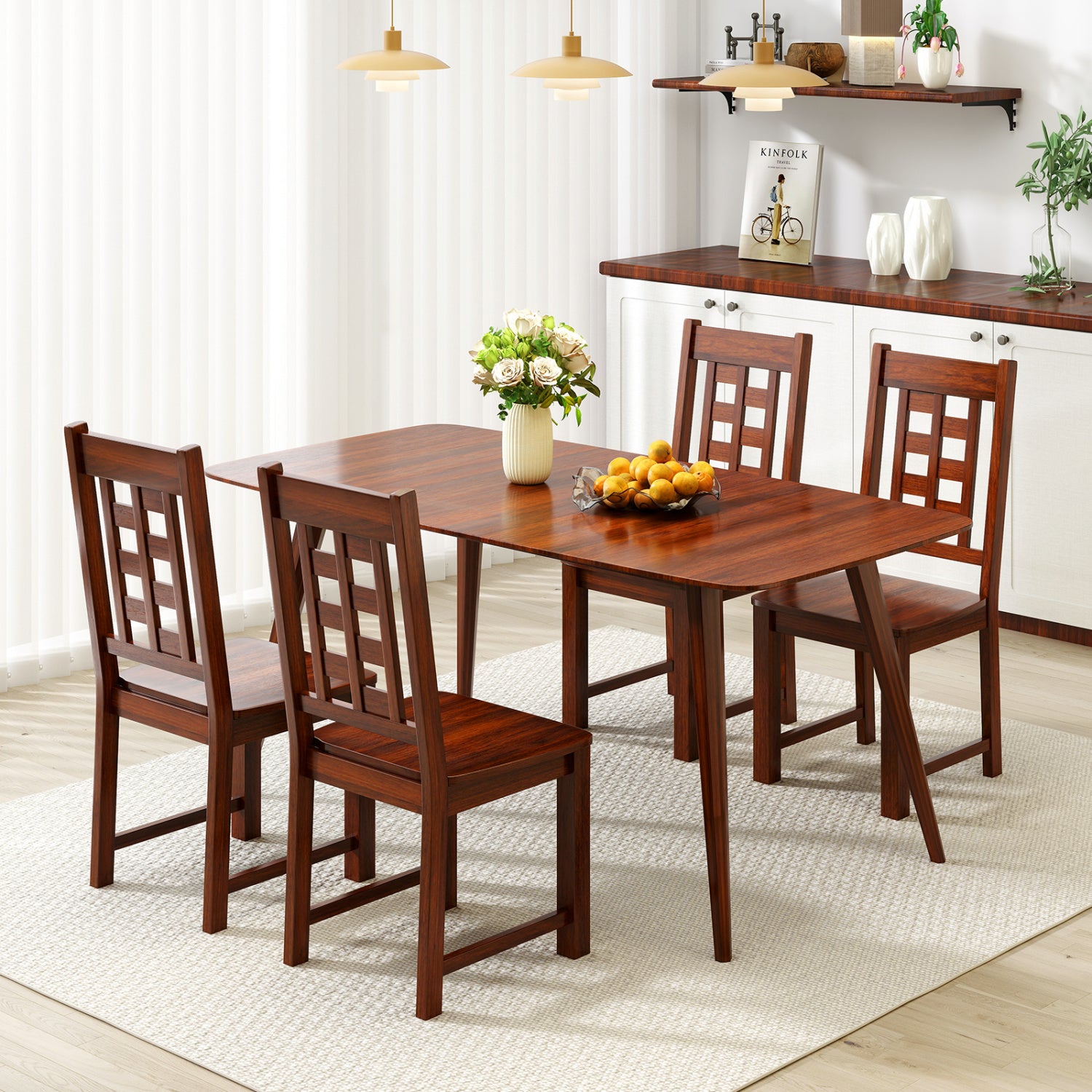 Wooden Dining Chairs, Set of 2, Solid Rubber Wood Frame, Walnut Dining Chairs at Gallery Canada