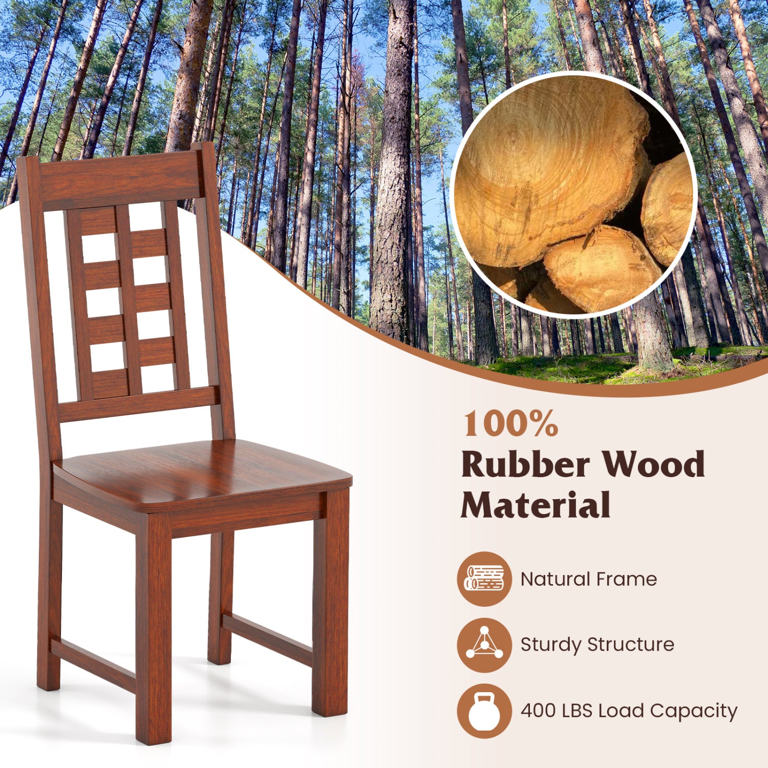 Wooden Dining Chairs, Set of 2, Solid Rubber Wood Frame, Walnut Dining Chairs at Gallery Canada