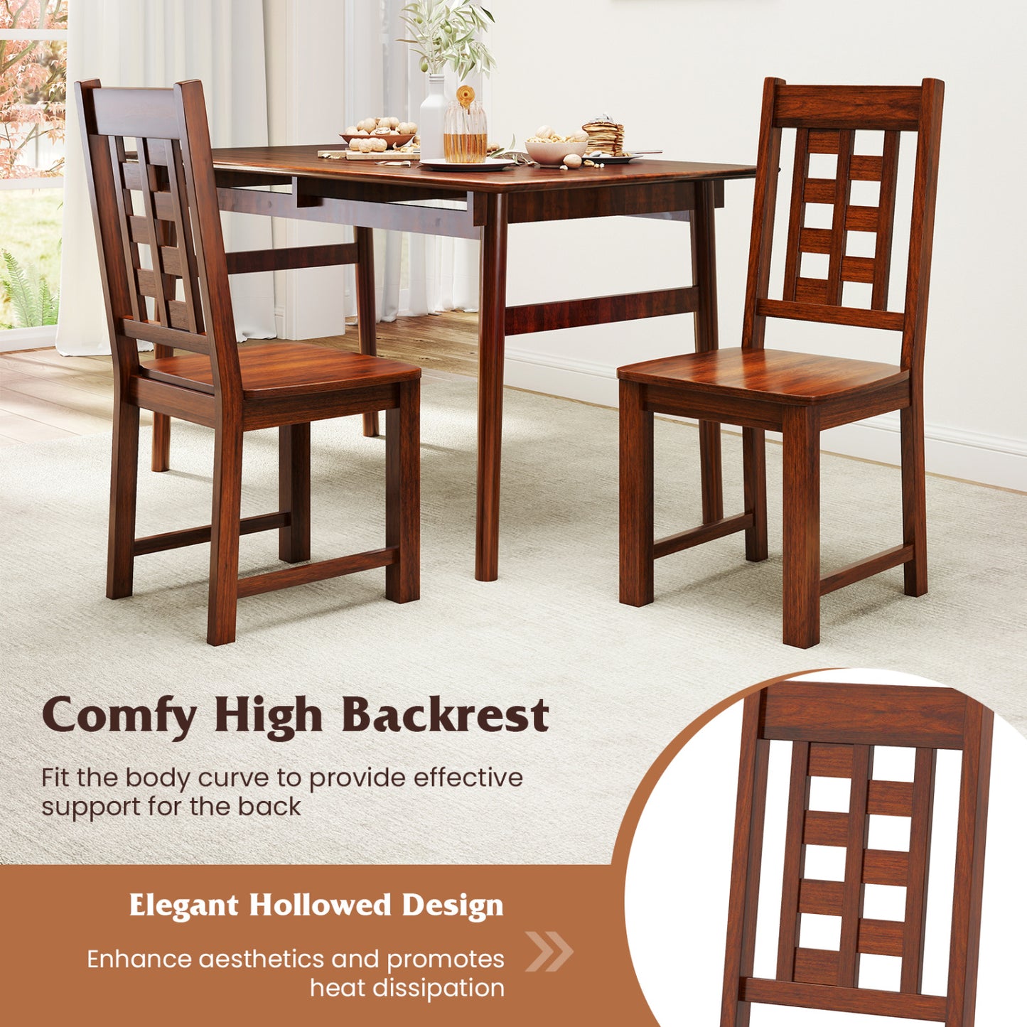 Wooden Dining Chairs, Set of 2, Solid Rubber Wood Frame, Walnut Dining Chairs at Gallery Canada