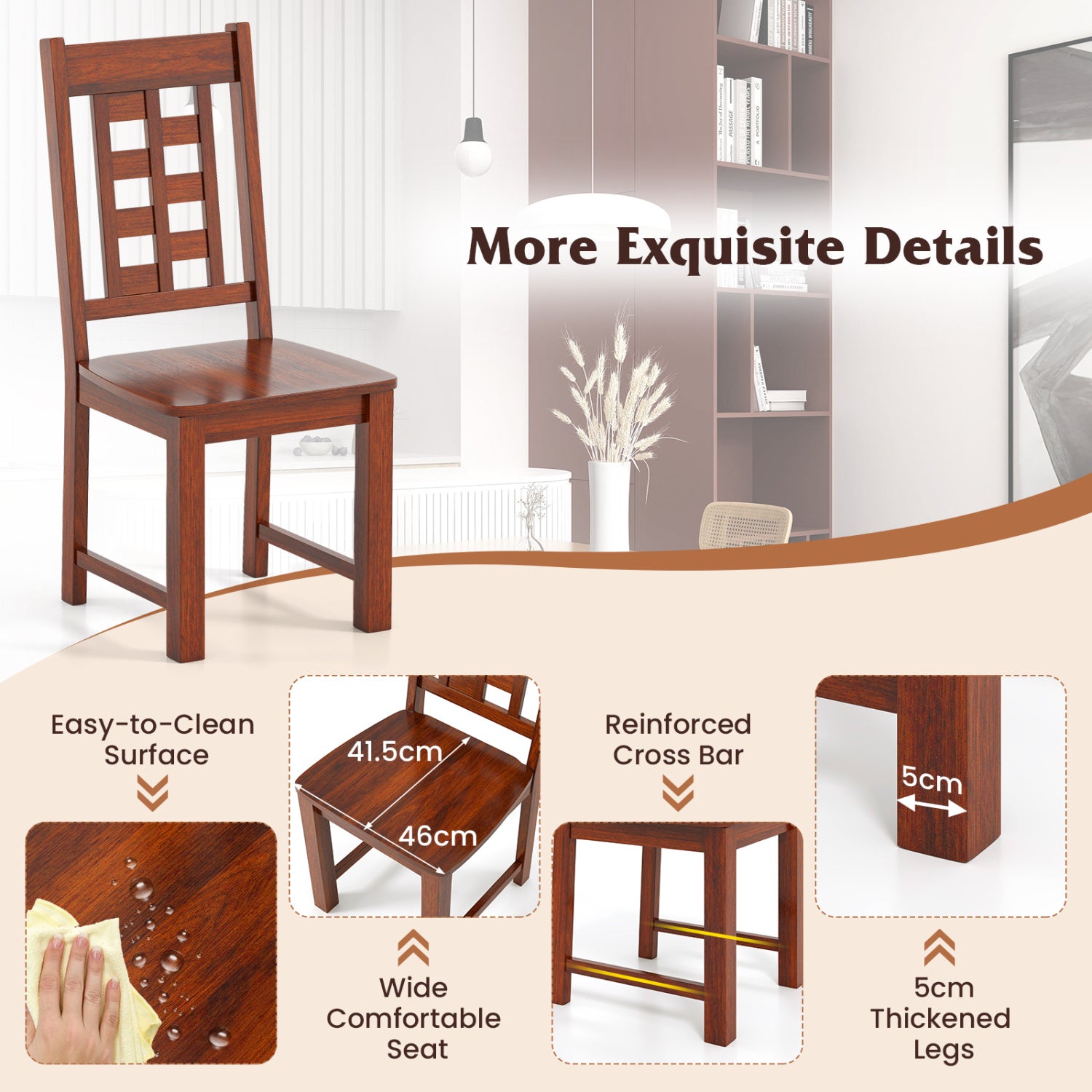 Wooden Dining Chairs, Set of 2, Solid Rubber Wood Frame, Walnut Dining Chairs at Gallery Canada