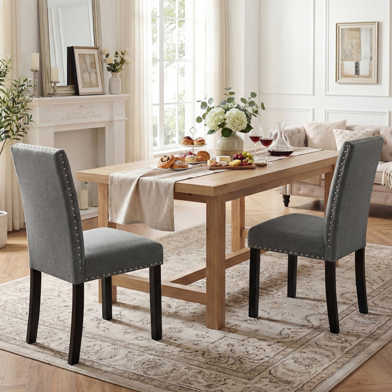 Wooden Dining Chairs Set of 2 with Bent Wood Legs, Gray Dining Chairs at Gallery Canada