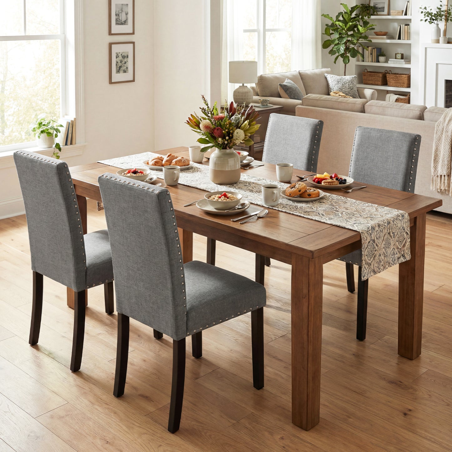 Wooden Dining Chairs Set of 4 with Bent Wood Legs, Gray Dining Chairs at Gallery Canada