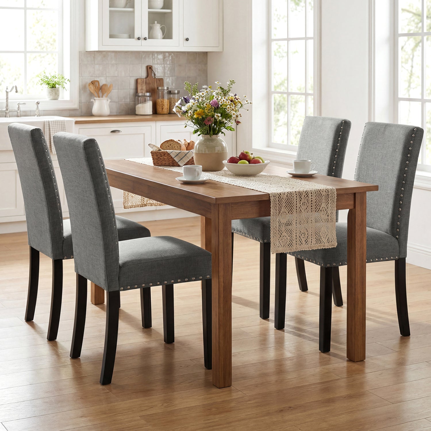 Wooden Dining Chairs Set of 4 with Bent Wood Legs, Gray Dining Chairs at Gallery Canada