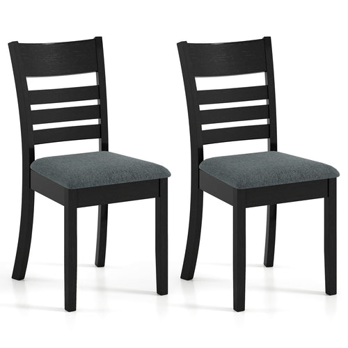Wooden Dining Chairs Set of 2, Upholstered Kitchen Chairs, Rubber Wood Frame, Black