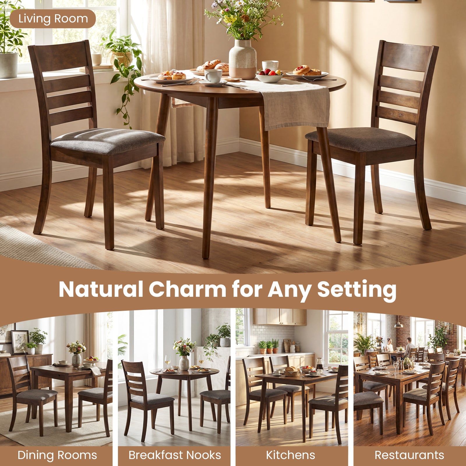Wooden Dining Chairs Set Of 2, Upholstered Kitchen Chairs, Brown Dining Chairs at Gallery Canada
