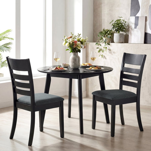 Wooden Dining Chairs, Set of 4, Upholstered Kitchen Chairs, Black