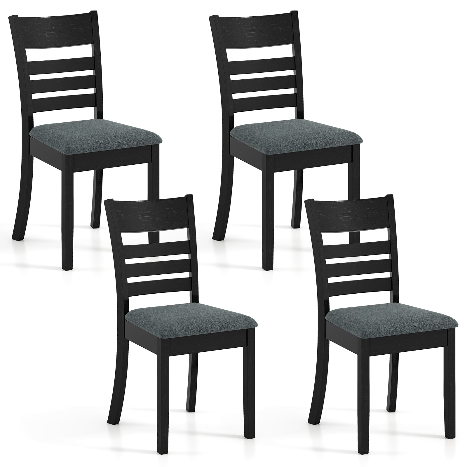 Wooden Dining Chairs, Set of 4, Upholstered Kitchen Chairs, Black Dining Chairs Black at Gallery Canada