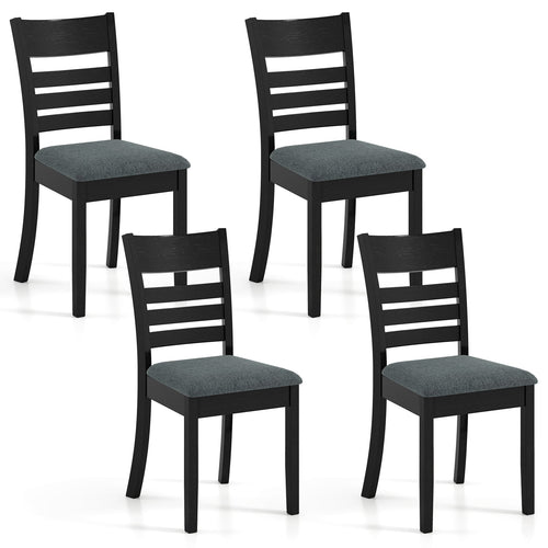 Wooden Dining Chairs, Set of 4, Upholstered Kitchen Chairs, Black
